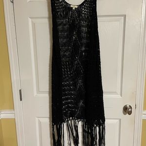 Black Kori crocheted fringed vest